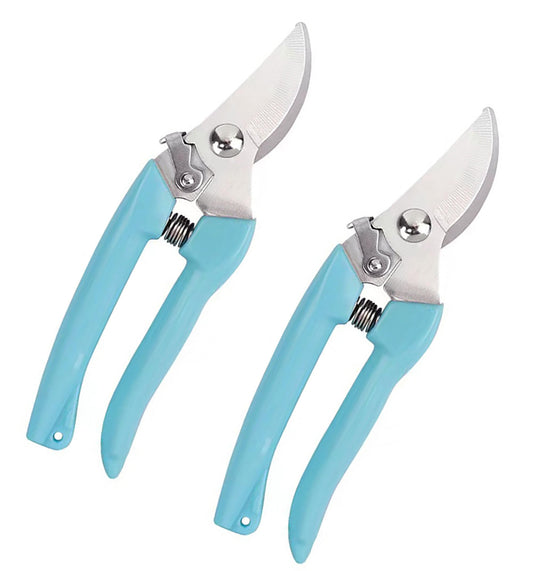 2pcs Garden Flower Shears Pruning Shears 6.9 inches Scissors Heavy Duty Plant Scissors for Cutting Flowers, Trimming Plants, Bonsai, Fruits Picking (Blue Handle 2pcs)