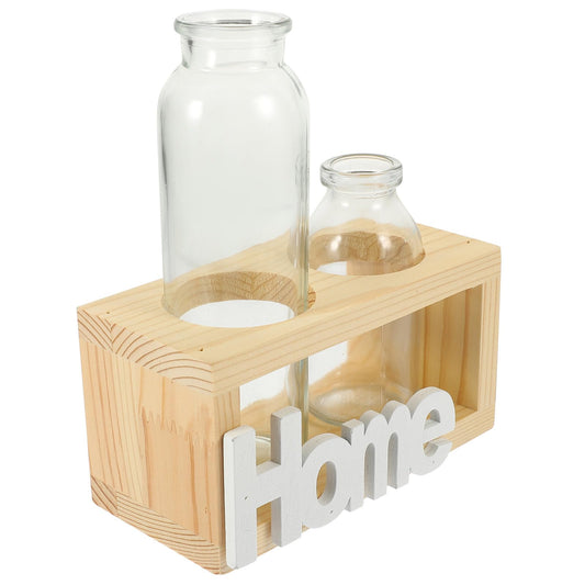 GLEAVI Hydroponic Plant Terrarium Glass Vase Set with Wooden Stand, Indoor Desktop Water Planter for Propagation and Home Décor, 2pcs Glass Vases for Plants