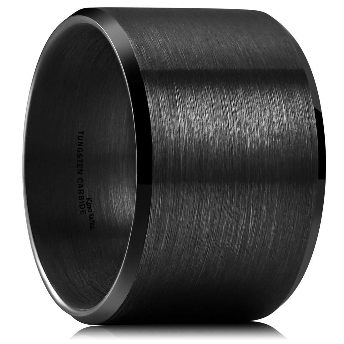 King Will Black-15mm Basic Wedding Ring For Men with Brushed Matte Surface Beveled Polished Edge Comfort Fit 14