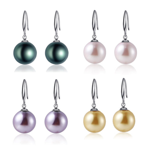 10mm Ocean Pearl Dangle Earrings Natural Shell Beads Drop Earrings Fashion Jewelry for Women-4 Pairs