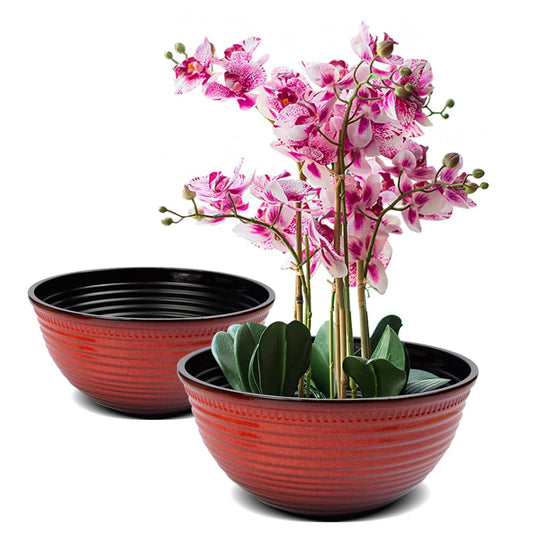 RICH ATLAS 2 Pack 10 Inch Plant Pots,Durable Decorative Flower Pots Planters with Drainage Hole for Indoor and Outdoor Plants,Flowers,Succulents, Red