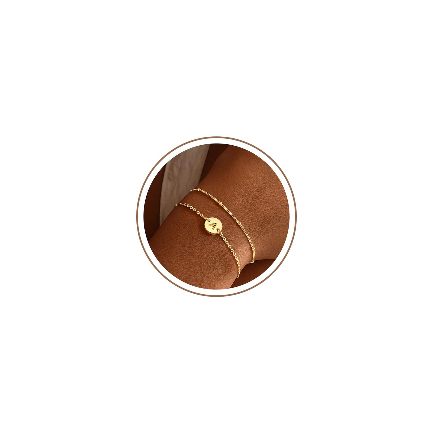 MONOZO Gold Initial Bracelets for Women Jewelry Gifts Trendy - Dainty 14K Gold Plated Layered Beaded A Letter Initial Bracelet Personalized Disc Monogram Letter Bracelets Birthday Gifts for Women Her