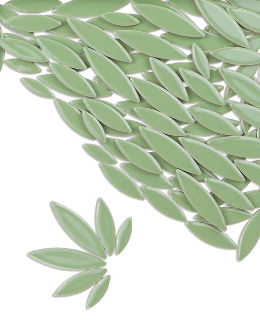 200g Ceramic Petals Bulk Mosaic Tiles for Craft, Small Oval Stepping Stone Kit, Glazed Porcelain Pieces for Coaster Tray House Number Mirror Lamp Home Decorations (Sage Green)