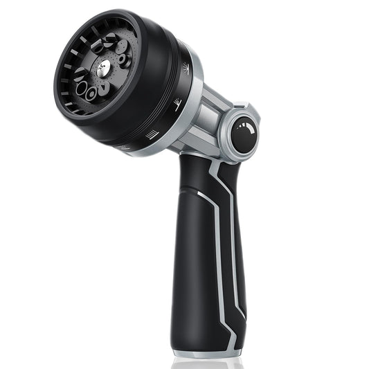 RAINPOINT Full-Metal Garden Hose Nozzle, Heavy Duty Water Hose Nozzle Sprayer With 10 Adjustable Patterns & High Flow,Thumb Control For Flow Adjustment, Ideal For Watering, Washing, Cleaning,Black
