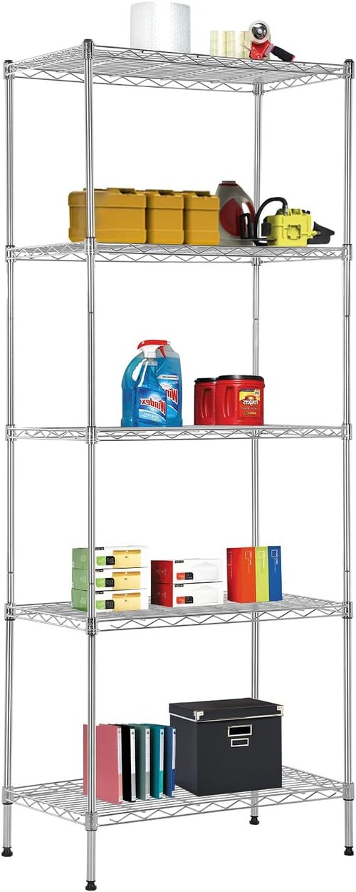BestOffice | Heavy-Duty 5-Tier Wire Storage Shelves | Chrome | 14x24x60 | Holds Up to 750 lbs | Easy No-Tool Assembly