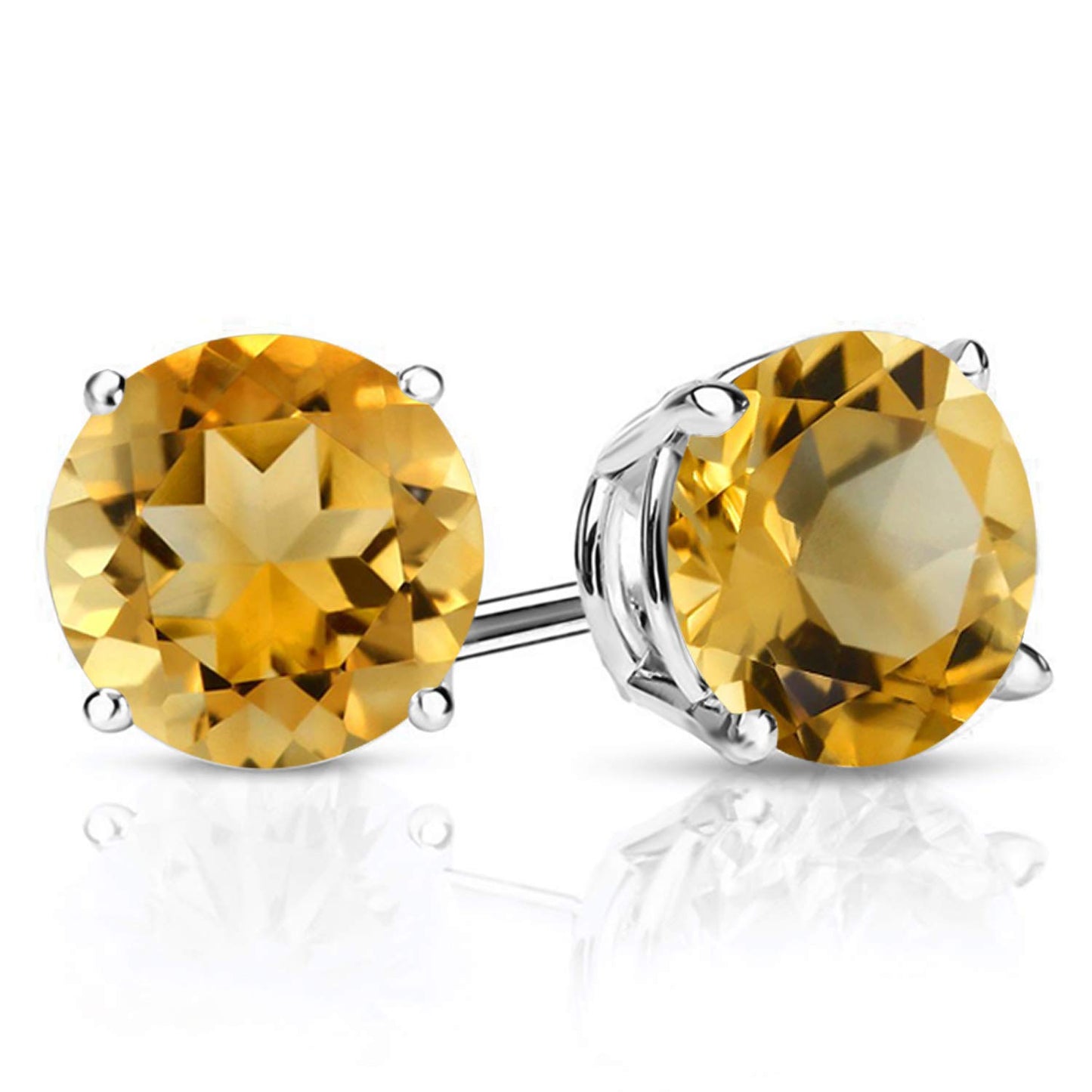 Gem Stone King 2-4 Cttw Round Gemstone Birthstone Stud Earrings For Women Men | 925 Sterling Silver | Round 7MM | Fine Jewelry Gifts for Women Her Mom Wife Men | Citrine-November