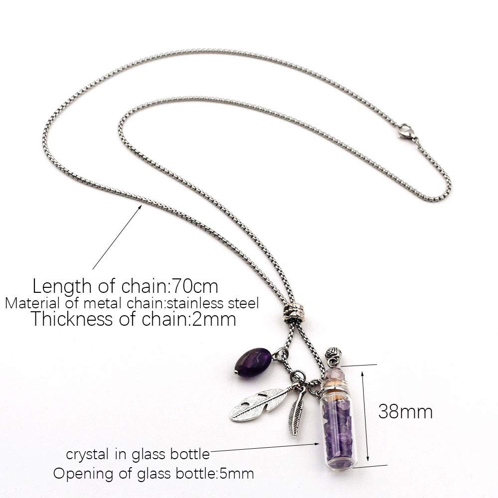 CoolDIY Aromatherapy Essential Oil Diffuser Necklace Locket Pendant Stainless Steel Perfume Necklace Crystal stone Glass vial Necklace (Light Purple)