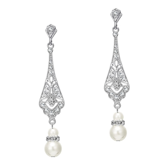 BABEYOND 1920s Vintage Wedding Pearl Dangle Drop Earrings Art Deco Gatsby Earrings (Style 5-Silver)