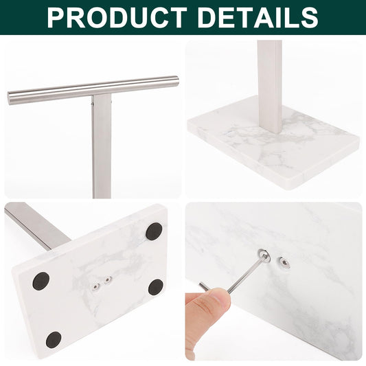 BathAce Hand Towel Holder, T-Shape Hand Towel Stand for Bathroom, Hand Towel Rack Bar Standing for Vanity Kitchen Countertop, 304 Stainless Steel (Marble Base, Brushed)