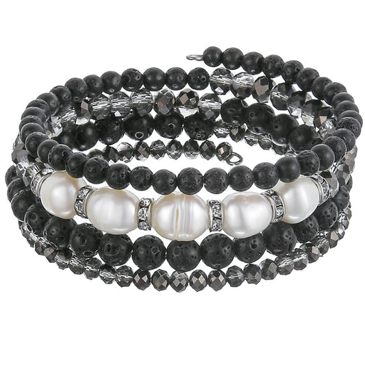 Beaded Freshwater Pearl Chakra Bracelet - Multi Strand Wrap Bracelet with Natural Crystal Agate Beads, Birthday Gifts for Women(29-Lava)