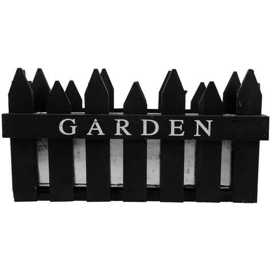 Toyvian Rectangular Wooden Fence Plant Pot for Balcony and Patio, Black Wood Planter Box with Fence Design, Outdoor Garden Flower Container for Plant Arrangement and Home Decor