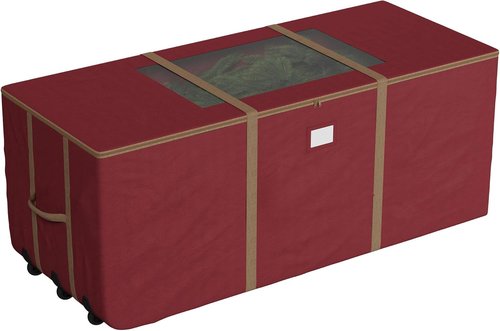 Elf Stor Christmas Tree Storage Tote with Wheels - Rolling Holiday Container for 9-Foot Faux Trees & Decor | Red