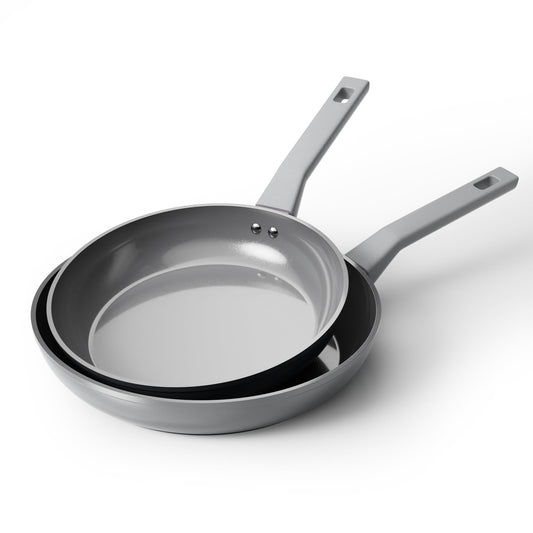 Sanho Diamond-Titanium Ceramic Nonstick Fry Pan Set, 10in & 12in Frying Pans, PFAS PFOA PTFE Free, Dishwasher Safe & Induction Compatible Cookware with Cool-Touch Handle, Gray