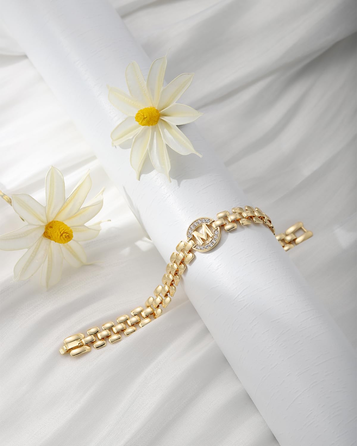 WEDDINEN Initial Bracelet,14K Gold Plated Letter Bracelets for Women, Thick Bangle Wrist Gold Alphabet Bracelet for Women, Christmas Gifts for Women Jewelry Initial C Charm Chain