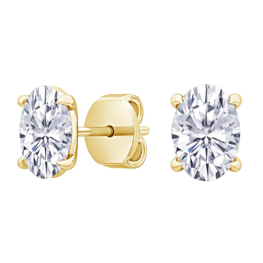 18K Yellow Gold 0.5 Carat Oval Shape LAB GROWN Diamond IGI Certified Stud Earrings for women 4 Prong Push Back (E/F Color VS2/SI1 CLARITY)