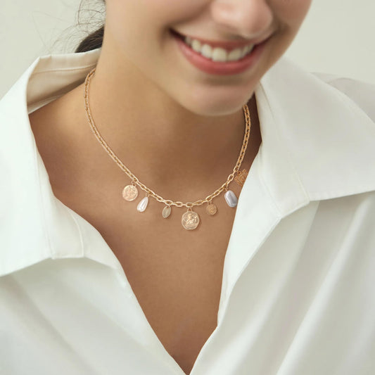 BONJOULRY Gold Charm Necklace for Women White Pearl Choker Head Portrait Square Pendant Necklace Boho Charm Necklaces Jewelry