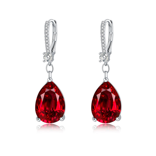 BAMIKI Sterling Silver Teardrop Leverback Dangle Earrings for Women Hypoallergenic, 10×14mm Pear Garnet Birthstone Red Cubic Zircon Drop Earrings Trendy Jewelry Gifts for Wife Daughter Mother