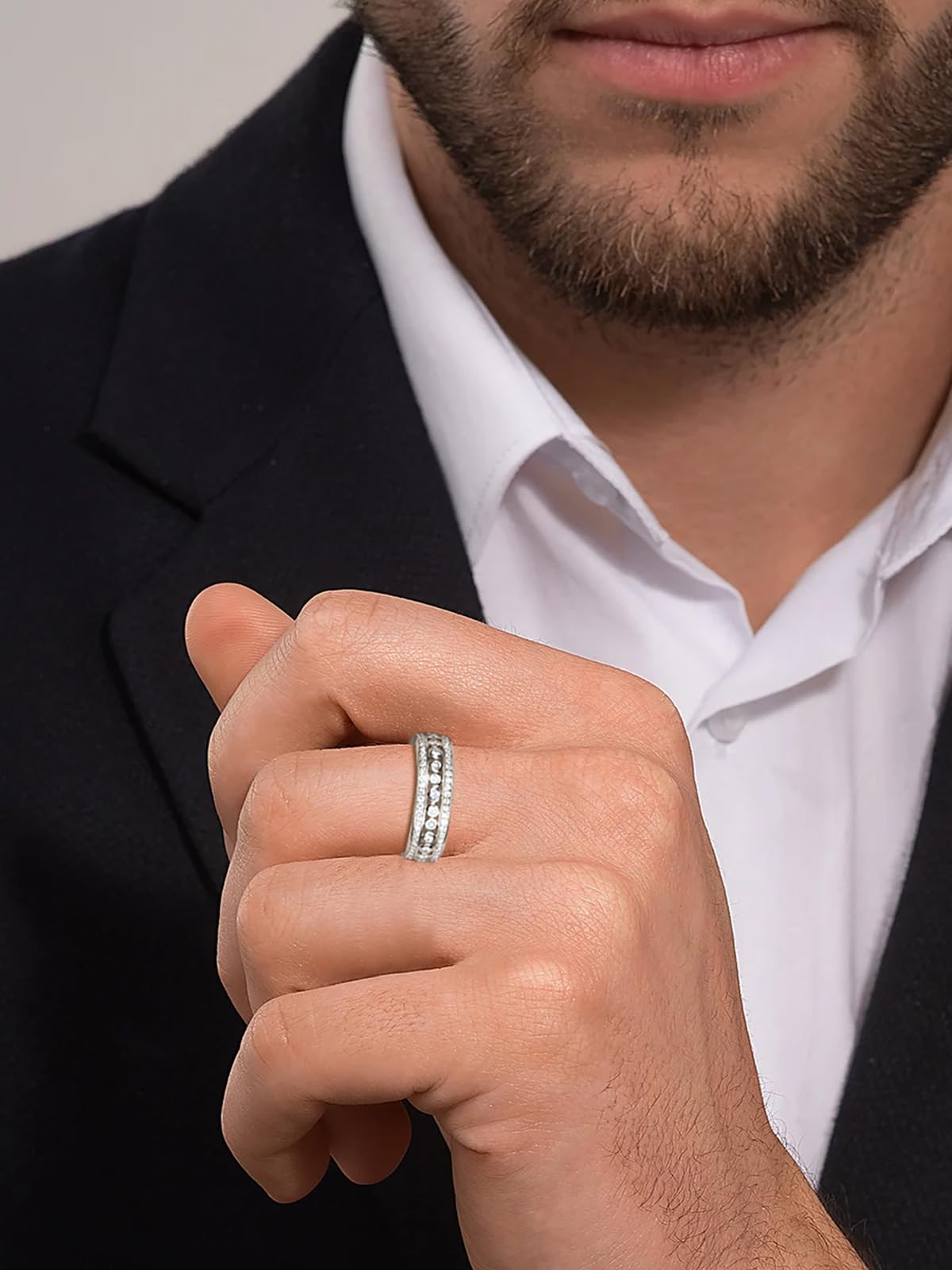Frbod Women's 925 Sterling Silver Rings Moissanite Stackable Ring for Men Thick Diamond Eternity Band Gifts Size 9.5