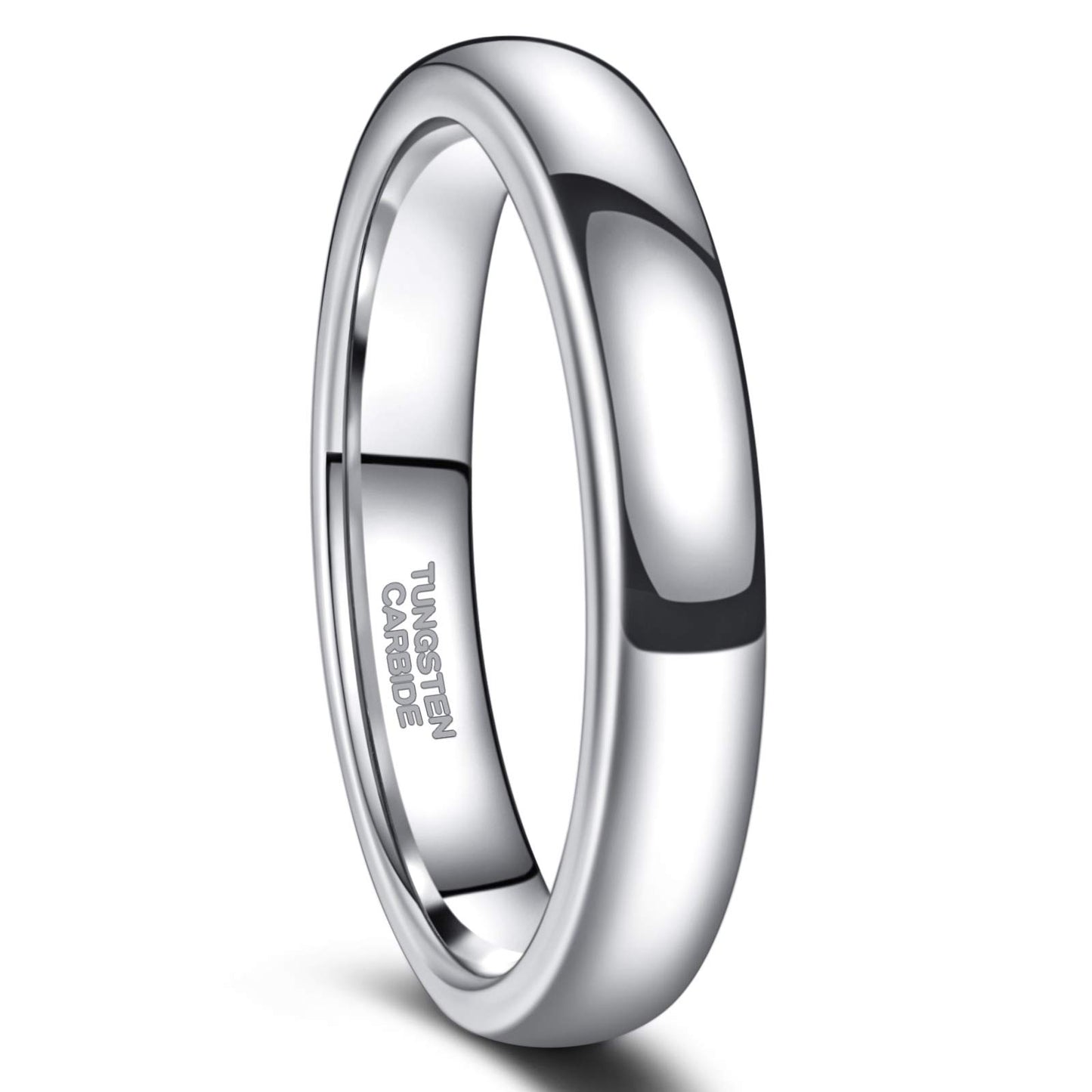 Greenpod 4mm Tungsten Rings for Women High Polished Plain Dome Silver Classic Wedding Band Comfort Fit Size 4
