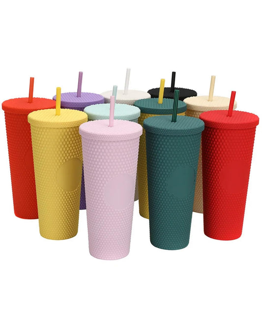 Xsite 24oz Studded Stylish Tumbler with Screw Lid and Straw, Double Wall Travel Tumbler, Reusable, BPA Free (Peach)