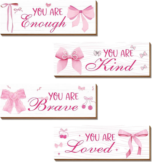 Skiennix Pink Wall Decor - 4 Pcs Inspirational Affirmations Art for Teen Girls' Rooms