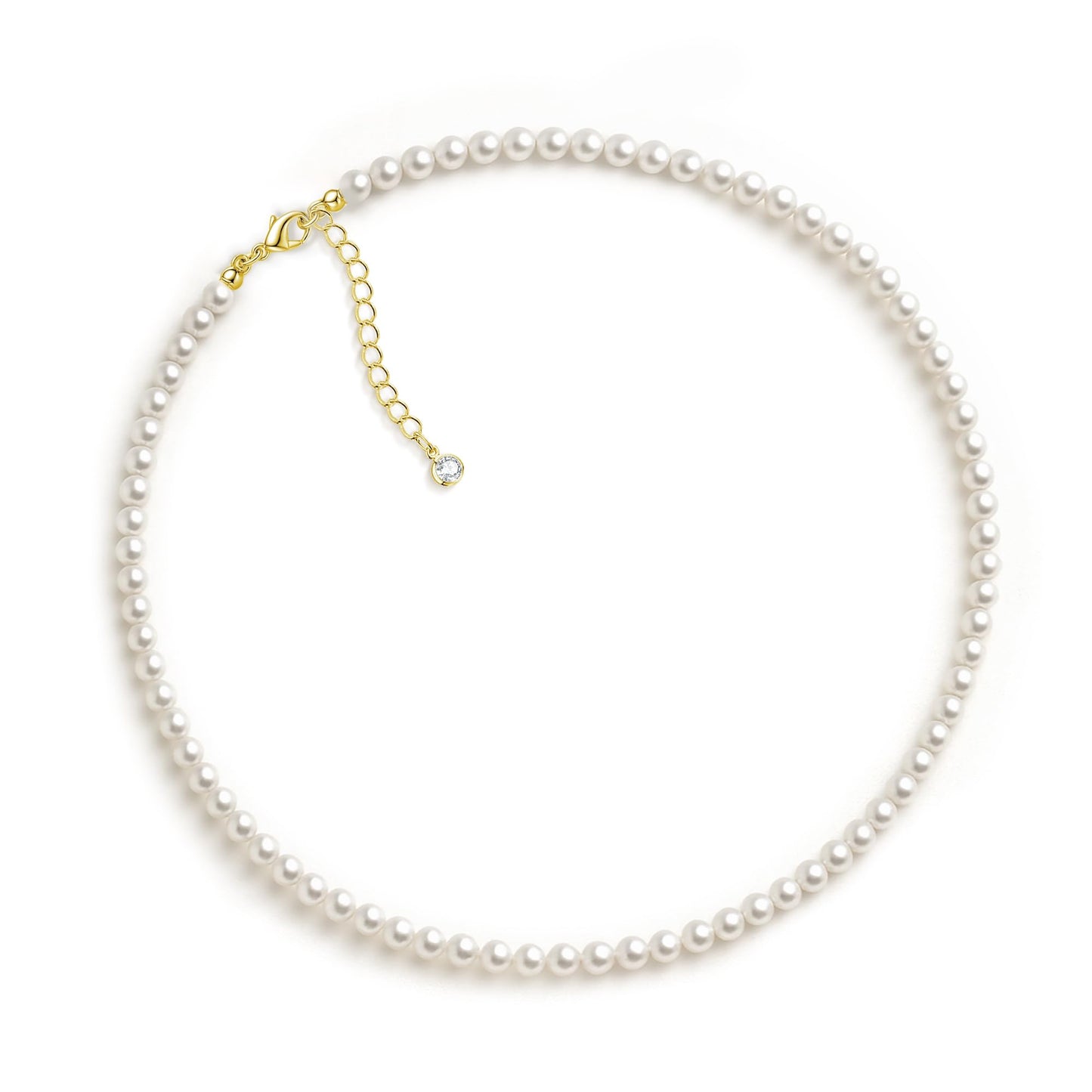 Zeffy Pearl Necklace for Women, 4MM Dainty Round Imitation Pearl Choker Necklace Wedding Delicate Jewelry for Women Simple Bridesmaid Jewelry Gifts