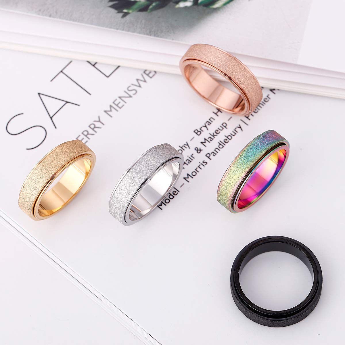 OreilleStar Anxiety Ring for Women Men Fidget Toys Adults Spinner Ring Titanium Stainless Steel 6mm Wide Size 9 Silver Band Ring Hand Polished