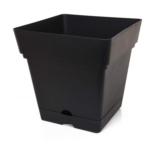 Mintra Home Large Garden Pot with Wheels – Lightweight Plastic Pottery Planter for Indoor & Outdoor Plants, Decorative Flower Container for Front Porch, Patio or Garden – 14.5" W x 15" H, Black