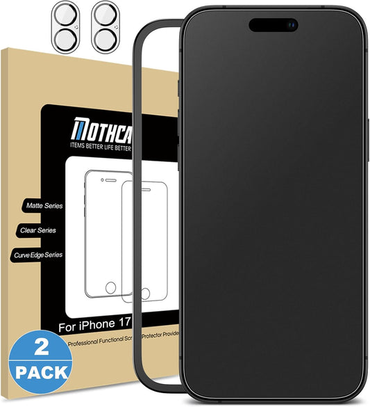 2 Pack 17 [6.3 inch] 2 Pack Mothca Matte Glass Screen Protector for iPhone + Camera Lens Protector, Anti-Glare