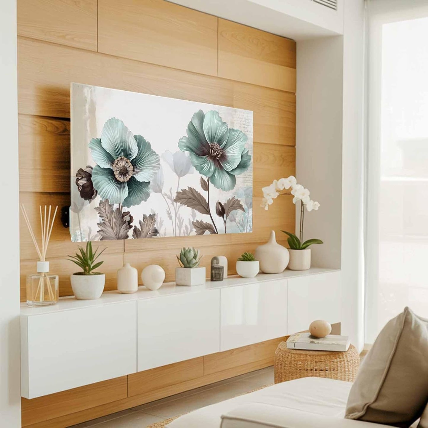Yukro 65 Inch, 57"x32" Blue Broccoli Indoor TV Dust Cover, Vintage Victorian Style Flowers Elastic TV Dustproof Cover
