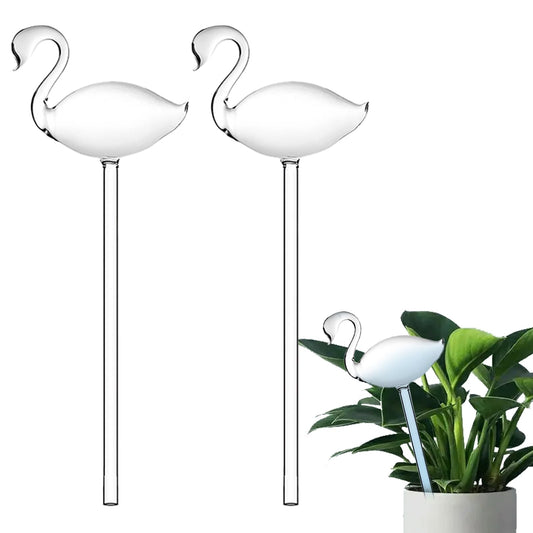 2-Pack Star-Shaped Glass Self-Watering Globes for Indoor Outdoor Plants – Automatic Irrigation Decorative Watering Bulbs for Garden Flower Pots, Patio, Home Decor (Swan)