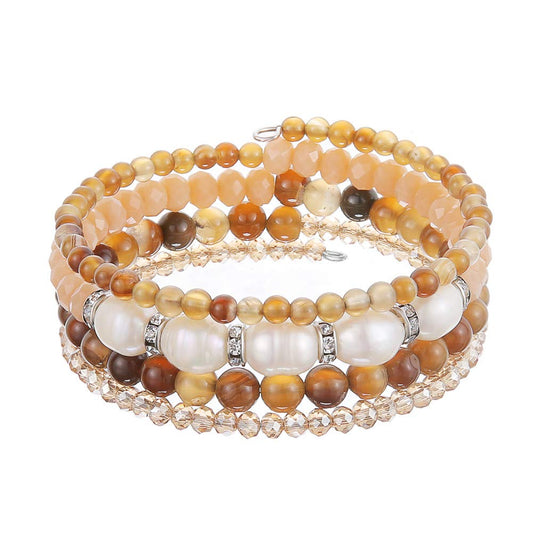 Beaded Freshwater Pearl Chakra Bracelet - Multi Strand Wrap Bracelet with Natural Crystal Agate Beads, Birthday Gifts for Women(29-Brown)