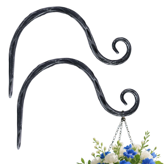 BEGINS Plant Hangers Outdoor Wrought Iron Metal Hanger Hook 2 Pack 8 inch Wall Bracket Hooks for Flower Pots, Wind Chimes, Solar Lanterns, Garden Decor