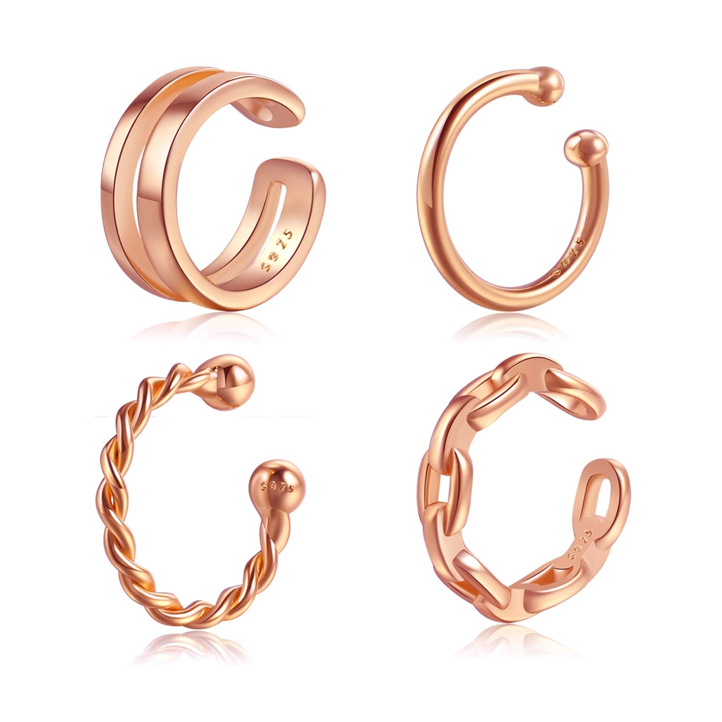 Ear Cuffs 18K Rose Gold Plated 925 Sterling Silver Cuff Earrings for Women Non-Piercing Cartilage Earrings