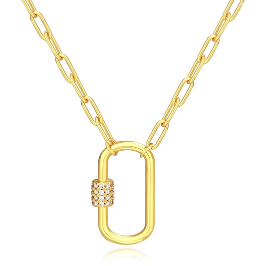 BONJOULRY Carabiner Necklace for Women 18K Gold Plated Charm Holder Necklace Lock Necklace Birthday Valentines Day