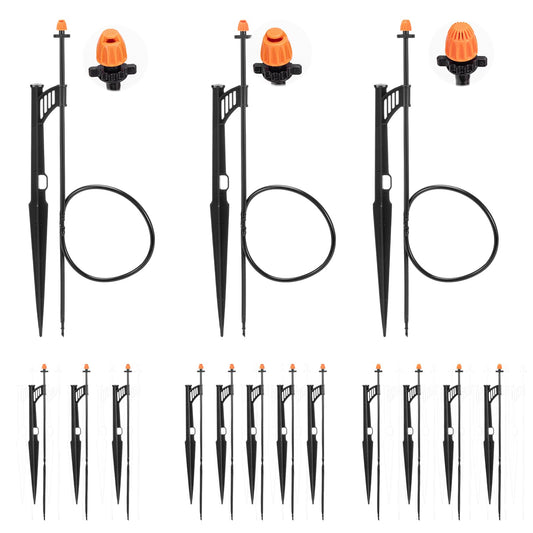 12 Sets 90/180/360° Irrigation Micro Sprinkler Heads with Stake,Drip Sprinkler Heads with 1/4" Irrigation Tubing on Riser Stake,Drip Spray Emitters Sprinkler Stake Assembly for Garden Water System