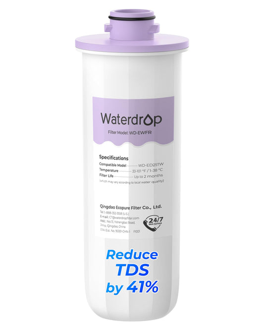 Waterdrop EWFR Water Filter Replacement for Waterdrop ED25TW TDS Reduction Rechargeable Electric Dispenser, Reduce TDS by 41%, Retains Key Minerals, Improve Flavor, 1 Pack