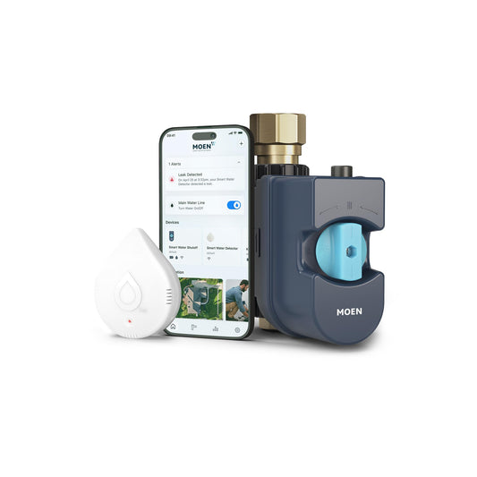 Moen 900-006 Flo by Moen 1-Inch Smart Water Shutoff with 920-004 Flo by Moen Smart Water Detector, 1-Pack