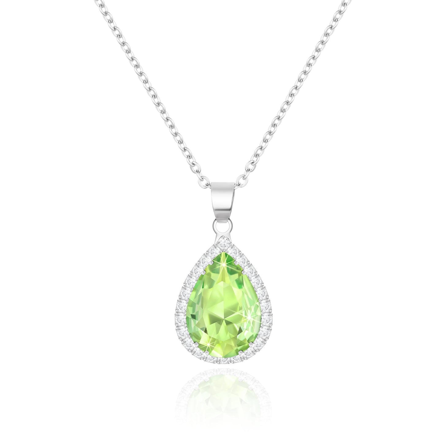 Linawe Silver Necklace for Women, Choker Necklace Chains Crystal Pendant Necklace, Green Imitation Diamond Moonstone Birthstone Rhinestone Cubic Zirconia Aesthetic Jewelry