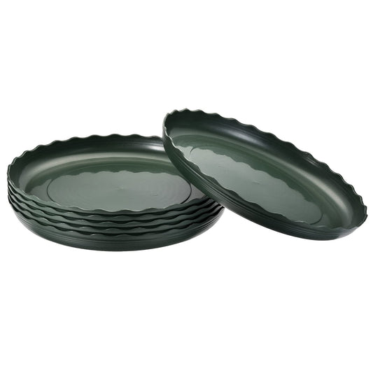 MECCANIXITY Plant Pot Saucer 14" Plastic Waved Round Flower Drip Tray for Indoor Outdoor, Green Pack of 6