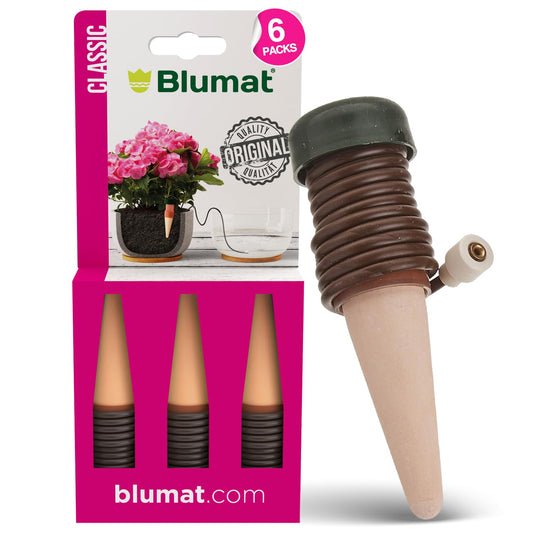 Blumat Classic Self-Watering Stakes - Prevents Overwatering and Underwatering for Healthy Growth While You are Away - Ideal for Indoor Plant Watering, 6 Pack, wo Adapter