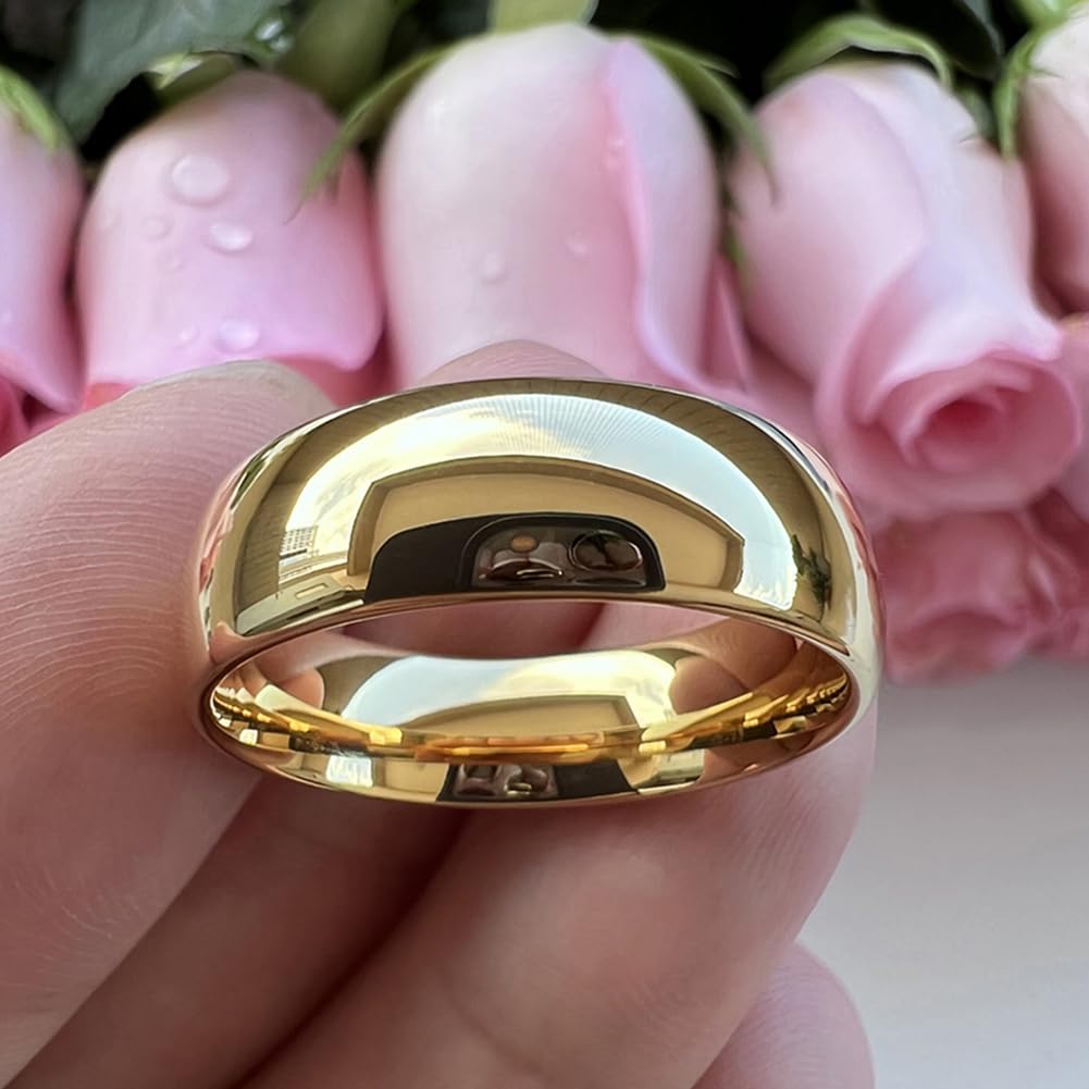 TUTISS 7mm Gold Tungsten Rings for Men Women Engagement Wedding Bands Domed Polished Comfort Fit Size 13