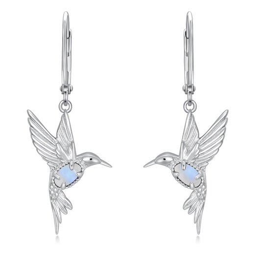BETHZA Hummingbird Earrings 925 Sterling Silver Natural Moonstone Hummingbirds Drop Dangle Earring Animal Jewelry Gifts for Women