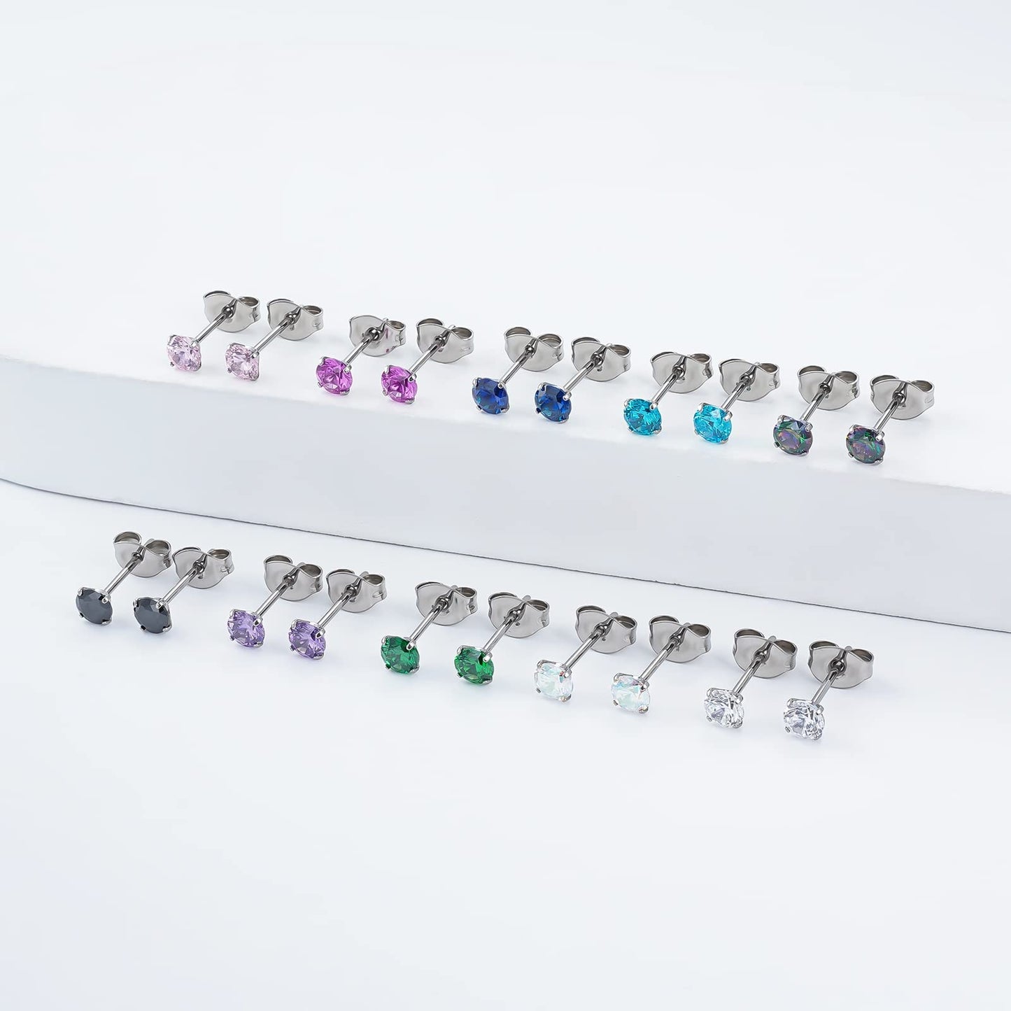 1 Pair Implant Grade Titanium Stud Earrings Set Hypoallergenic 3mm 4mm 5mm 6mm Cubic Zirconia G23 Titanium Earring Studs for Women Men for Sensitive Ear (4mm Aurora)
