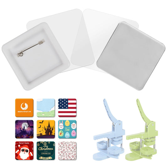 BEAMNOVA 100 Sets of Square Button Maker Supplies 50 * 50mm / 1.97 * 1.97 in Blank Badges Parts for Round Pin Maker, Supplies Only, Machine NOT Included