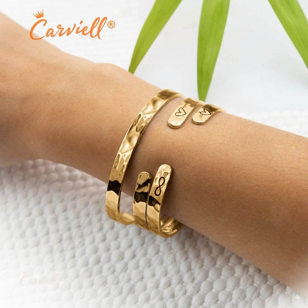 Carviell Gold Friendship Bracelet – “Not Sisters by Blood but Sisters by Heart” Engraved Cuff, Best Friend Jewelry Gift for Women & Teens, BFF Bracelet, Inspirational Stainless Steel Bangle
