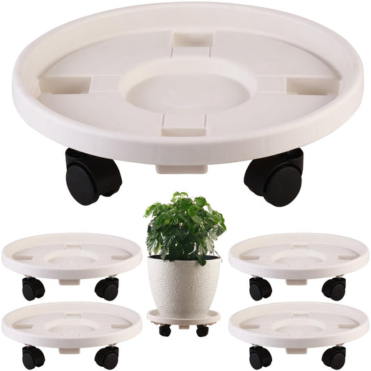 5 Pakcs Large Plant Caddy with Wheels 15.8" Rolling Plant Stands Heavy-duty Plastic Plant Roller Base Pot Movers Plant Saucer on Wheels Indoor Outdoor Plant Dolly with Caster Tray Coaster White