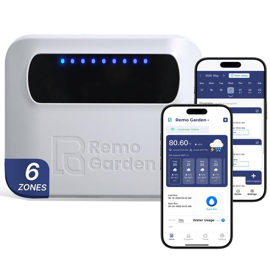 Remo Garden Smart Sprinkler Controller – 6 Zone WiFi Irrigation Controller with App, Weather-Based Scheduling, Easy DIY Setup