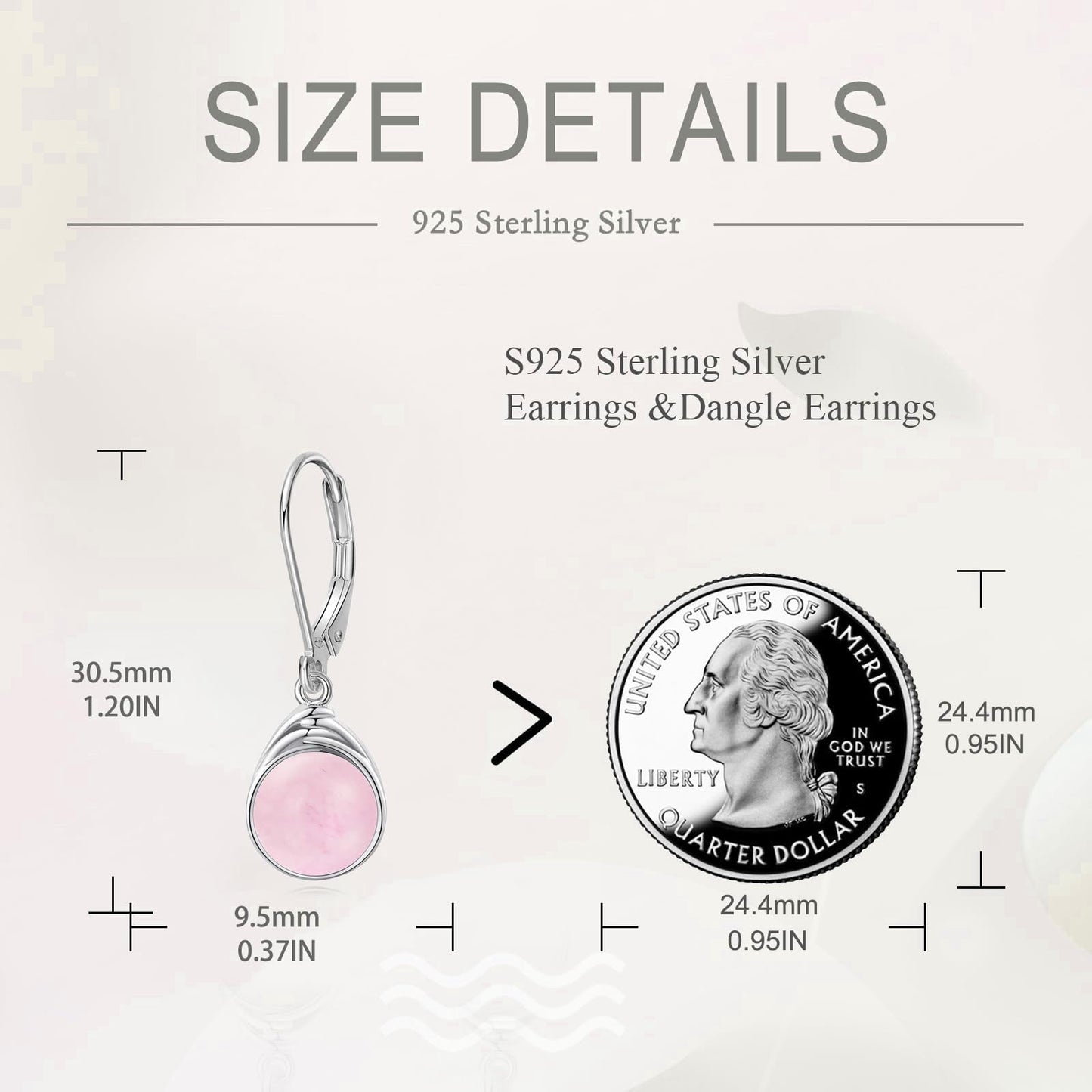 POPLYKE Rose Quartz Earrings for Women Sterling Silver Round Rose Quartz Leverback Earrings Dangle Earrings Jewelry Christmas Birthday