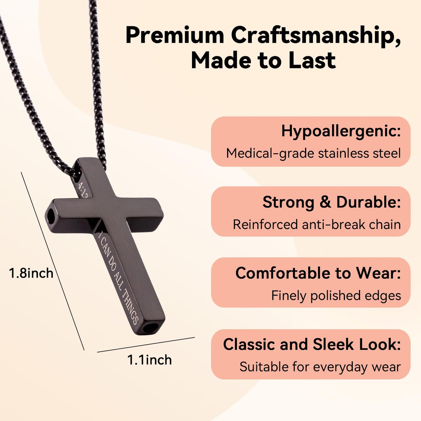 FUNPAR Cross Breathing Necklace for Anxiety Relief and Relaxation, Breathlink Design Quit Smoking Aid, Stainless Steel Mindfulness Tool to Calm, Stylish Wellness Gift for Adults(Black 1:9)